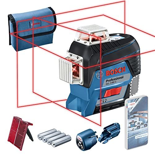 Bosch Professional GLL 3-80 C: Bosch Professional Niveau Laser Lignes GLL 3-80 C (laser rouge, pour l'intérieur, avec fonction d'application, portée : jusqu’à 30 m, 4 piles AA)